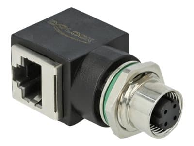 Delock - Nettverksadapter - 4-pins M12 (hunn) rett til RJ-45 (hunn) vinklet - CAT 5e - svart