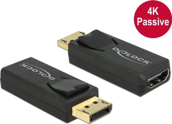 Delock 4K Passive - Video adapter - DisplayPort hann til HDMI hunn - svart - 4K-støtte