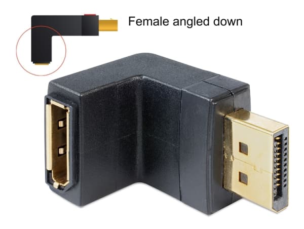 Delock Adapter Displayport male > Displayport female angled down - DisplayPort-adapter - DisplayPort (hane) till DisplayPort (hona) - 90° kontakt - s