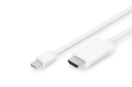 ASSMANN - Sovitinkaapeli - Mini DisplayPort uros HDMI uros - 2 m - kolminkertaisesti suojattu - valkoinen - muotoiltu, 4K-tuki