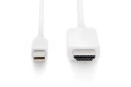 ASSMANN - Sovitinkaapeli - Mini DisplayPort uros HDMI uros - 2 m - kolminkertaisesti suojattu - valkoinen - muotoiltu, 4K-tuki