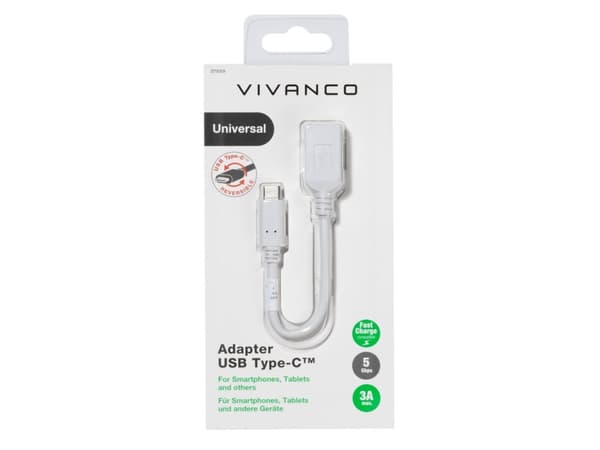 Vivanco DCAVVUSBC30A02W, 0,1 m, USB A, USB C, USB 3.2 Gen 1 (3.1 Gen 1), 5 Gbit/s, Vit