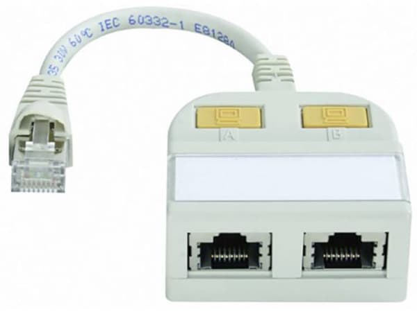 Telegärtner T-Adaptor S Cat.5e, 2xTR light grey RAL 7035, 0,15 m, RJ-45, 2 x RJ-45, Grå
