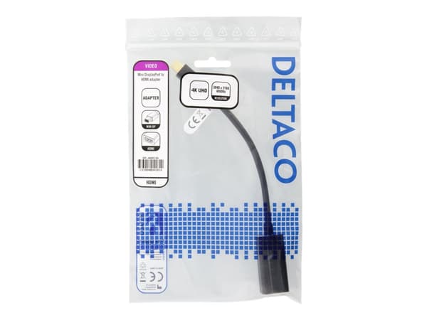 DELTACO DP-HDMI45 - Video adapter - Mini DisplayPort hann til HDMI hunn - 20 cm - svart - 4K-støtte