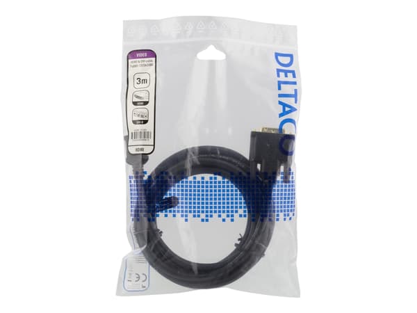 DELTACO HDMI-113D - Adapterkabel - HDMI hann til DVI hann - 3 m - svart - 1080p-støtte
