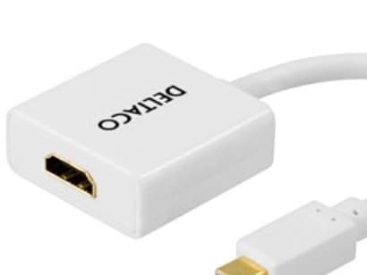 DELTACO DP-HDMI2 - Videoadapter - Mini DisplayPort hane till HDMI hona - 18 cm - vit