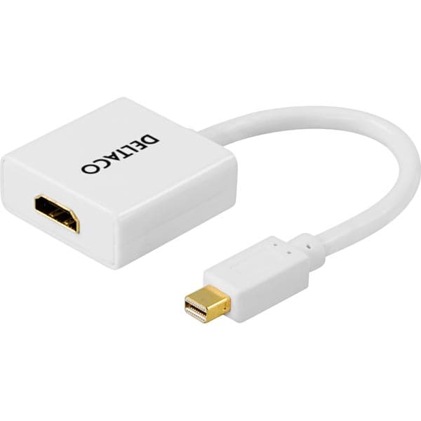 DELTACO DP-HDMI2 - Videoadapter - Mini DisplayPort hane till HDMI hona - 18 cm - vit