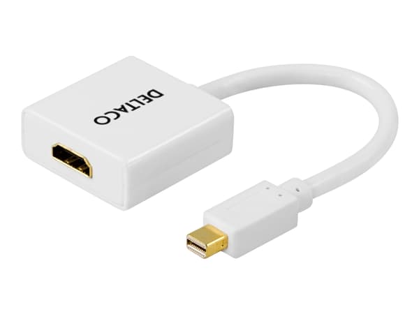 DELTACO DP-HDMI2 - Videoadapter - Mini DisplayPort hane till HDMI hona - 18 cm - vit
