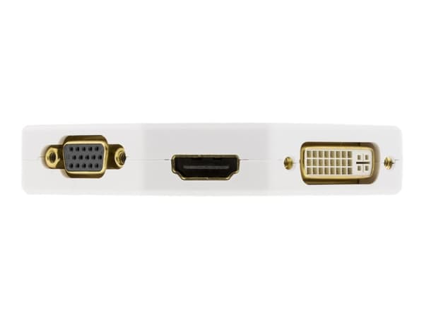 DELTACO DP-MULTI2 - Video adapter - Mini DisplayPort hann til HD-15 (VGA), DVI-I, HDMI hunn - 25 cm - hvit