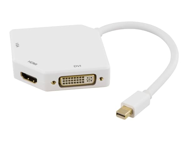 DELTACO DP-MULTI2 - Video adapter - Mini DisplayPort hann til HD-15 (VGA), DVI-I, HDMI hunn - 25 cm - hvit
