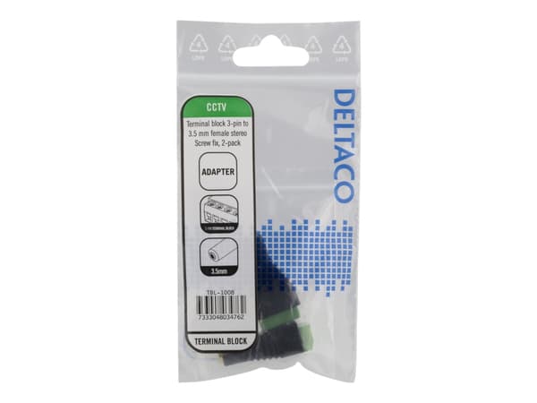 DELTACO TBL-1008 - Audio-kontakt - 3-stifts terminalblock till mini-phone stereo 3.5 mm hona - svart (paket om 2)
