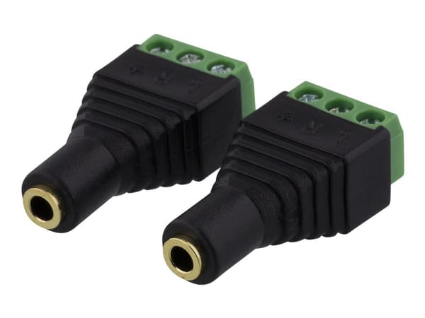 DELTACO TBL-1008 - Audio-kontakt - 3-stifts terminalblock till mini-phone stereo 3.5 mm hona - svart (paket om 2)