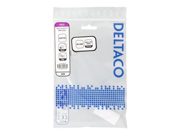 DELTACO DP-HDMI46 - Video adapter - Mini DisplayPort hann til HDMI hunn - 20 cm - hvit - 4K-støtte