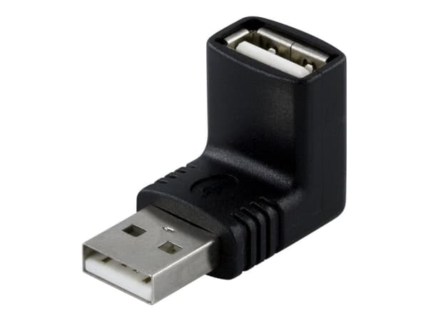 DELTACO - USB-adapter - USB (hann) til USB (hunn) - 90°-kontakt - svart