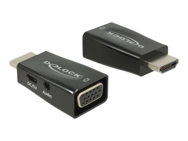 Delock Adapter HDMI-A male > VGA female with Audio - Videokonverter - HDMI - VGA - svart