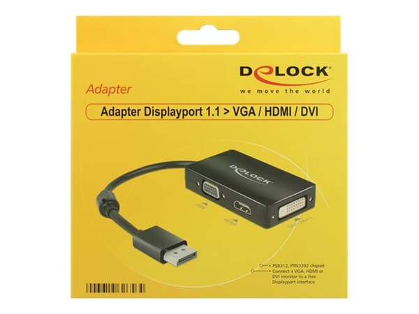 Delock - Videokonverter - DisplayPort - DVI, HDMI, VGA - svart
