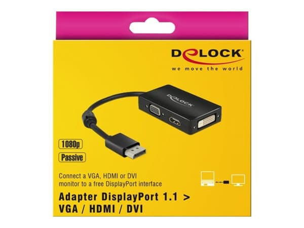 Delock - Videokonverter - DisplayPort - DVI, HDMI, VGA - svart