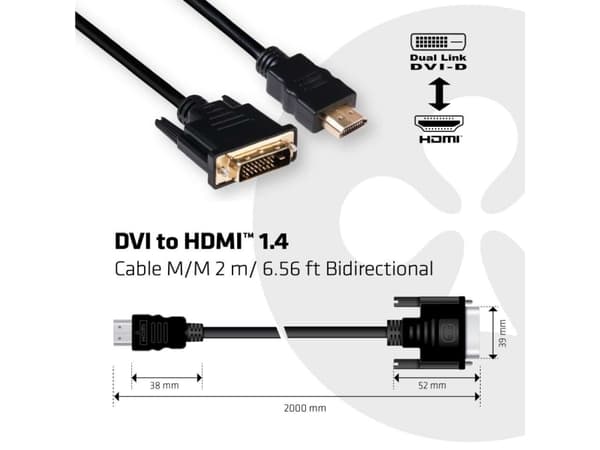 Club 3D CAC-1210 - Adapterkabel - dobbeltlenke - DVI-D hann til HDMI hann - 2 m - 4K-støtte