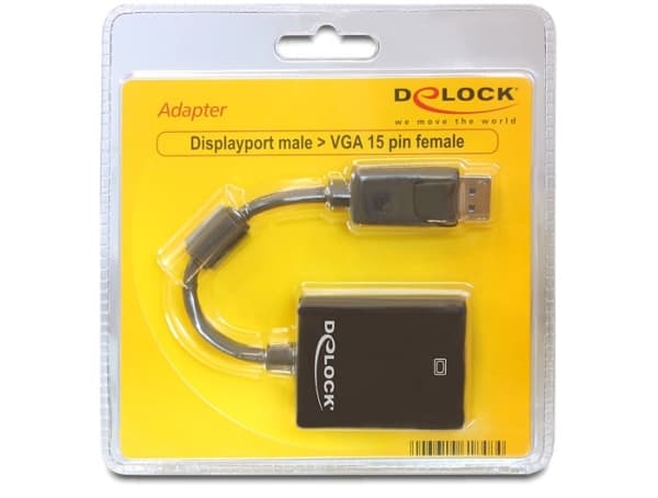 Delock Adapter Displayport male > VGA 15 pin female - VGA-adapter - DisplayPort (hane) till HD-15 (VGA) (hona) - 12.5 cm