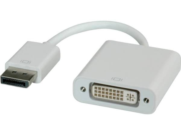 ROLINE DisplayPort-DVI Adapter, 0,15 m, DisplayPort, DVI, Hankoppling, Honkoppling, Vit