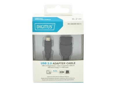 DIGITUS - USB-kaapeli - USB (naaras) - mini-USB tyyppi B (uros) - USB 2.0 OTG - 20 cm - muotoiltu - musta