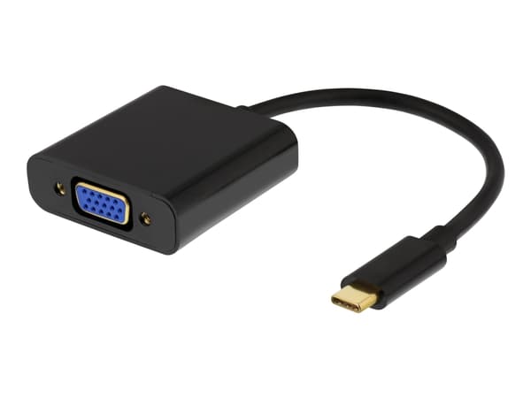 DELTACO USBC-VGA6 - Videokort - 24 pin USB-C hane till HD-15 (VGA) hona - 10 cm - svart - stöd för 1080p
