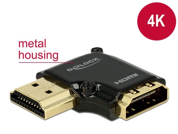 Delock - HDMI-sovitin - HDMI hun til HDMI han - sort - venstrevinklet stikforbindelse, 4K-tuki