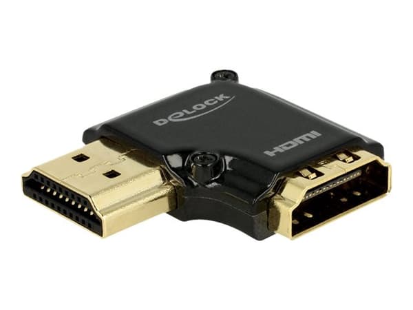 Delock - HDMI-sovitin - HDMI hun til HDMI han - sort - venstrevinklet stikforbindelse, 4K-tuki