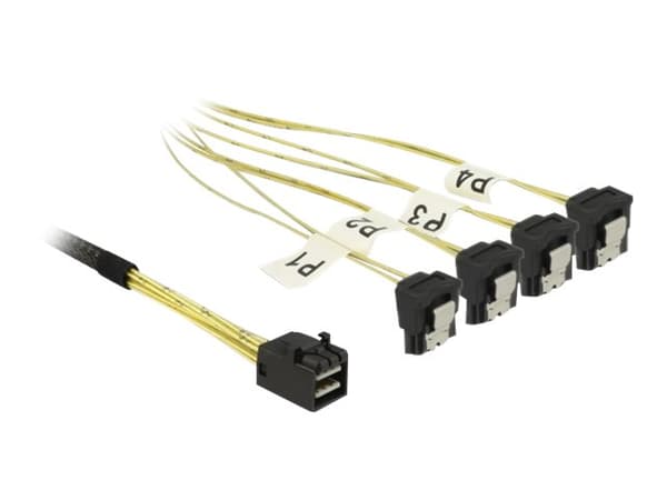 Delock - SATA/SAS-kabel - SAS 6Gbit/s - 4 x Mini SAS HD (SFF-8643) (P) til SATA (R) vinklet - 50 cm