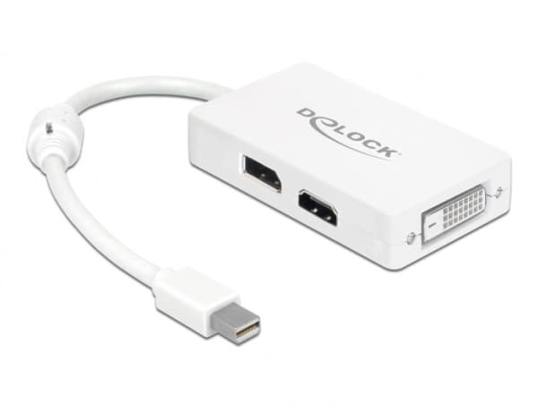 Delock - Videokort - dubbel länk - Mini DisplayPort hane till DVI-D, HDMI, DisplayPort hona - 16 cm - vit