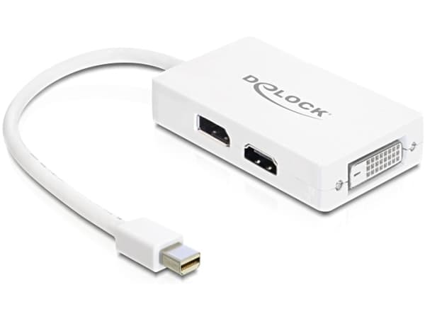 Delock - Videokort - dubbel länk - Mini DisplayPort hane till DVI-D, HDMI, DisplayPort hona - 16 cm - vit