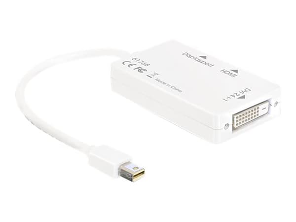 Delock - Videokort - dubbel länk - Mini DisplayPort hane till DVI-D, HDMI, DisplayPort hona - 16 cm - vit