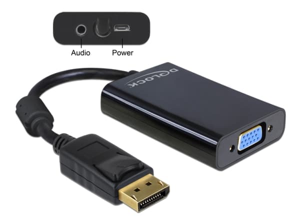 Delock Adapter Displayport male > VGA 15 pin female - DisplayPort-adapter - DisplayPort (hane) till HD-15 (VGA), mini-phone stereo 3.5 mm, Mikro-USB