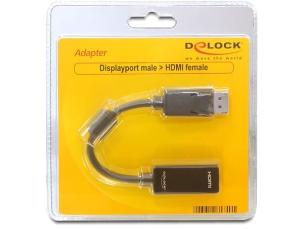 Delock Adapter Displayport male > HDMI female - Video adapter - DisplayPort hann til HDMI hunn - 12.5 cm
