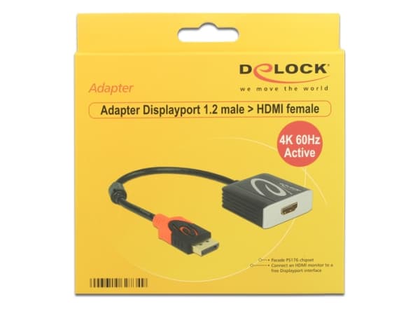 Delock Adapter Displayport 1.2 male > HDMI female 4K Active - Videokonverter - Parade PS176 - DisplayPort - HDMI - svart