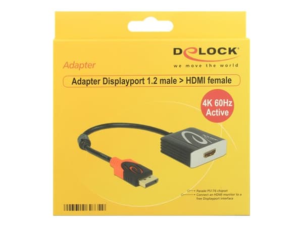Delock Adapter Displayport 1.2 male > HDMI female 4K Active - Videokonverter - Parade PS176 - DisplayPort - HDMI - svart