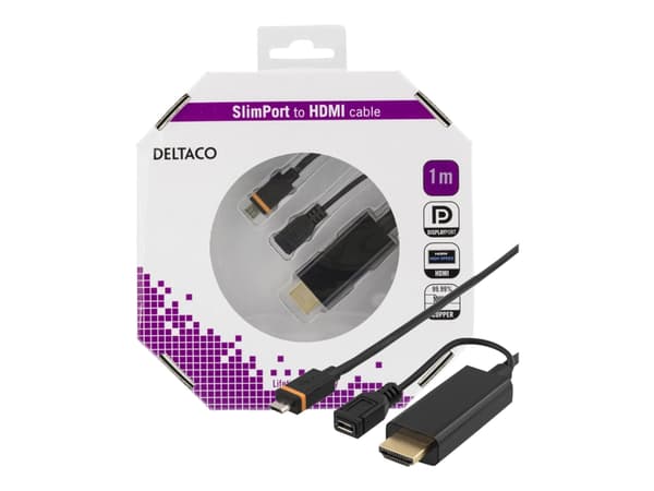 DELTACO - HDMI-adapter - Micro-USB (SlimPort) till HDMI, Mikro-USB typ B (endast ström) - 1 m - svart