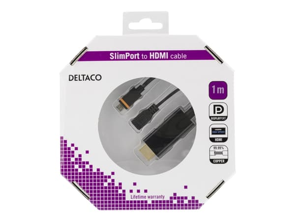 DELTACO - HDMI-adapter - Micro-USB (SlimPort) till HDMI, Mikro-USB typ B (endast ström) - 1 m - svart