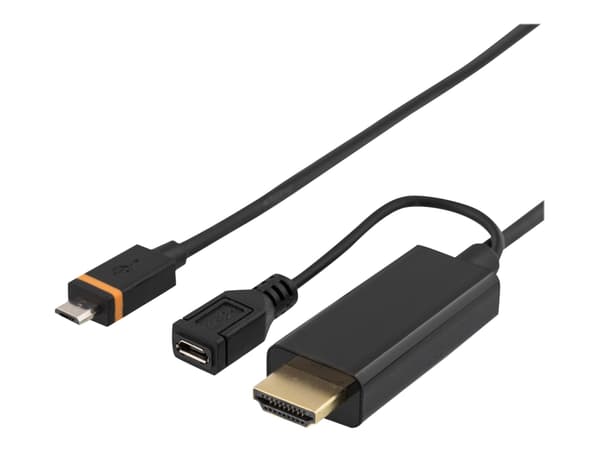 DELTACO - HDMI-adapter - Micro-USB (SlimPort) till HDMI, Mikro-USB typ B (endast ström) - 1 m - svart