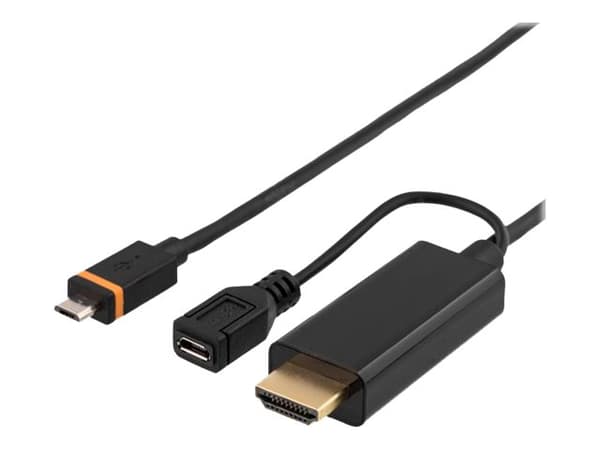 DELTACO - HDMI-adapter - Micro-USB (SlimPort) till HDMI, Mikro-USB typ B (endast ström) - 1 m - svart