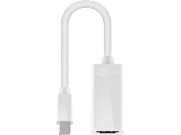 Goobay Mini DP / HDMI-adapter, Mini DisplayPort, HDMI typ A (standard), manlig kontakt, kvinnlig kontakt, vit