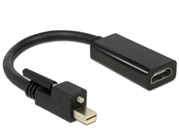 Delock Adapter mini Displayport 1.2 male with screw > HDMI female 4K Active black - Videokonverter - Parade PS171 - DisplayPort - HDMI - svart