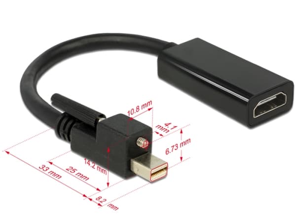 Delock Adapter mini Displayport 1.2 male with screw > HDMI female 4K Active black - Videokonverter - Parade PS171 - DisplayPort - HDMI - svart