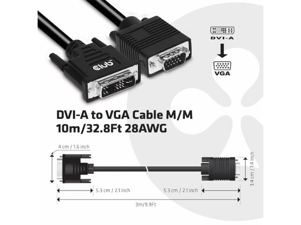 Club 3D - Adapterkabel - DVI-A (hann) til HD-15 (VGA) (hann) - 3 m - tommelskruer, gullglitterkontakter
