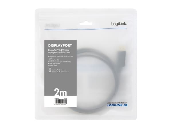 LogiLink CV0133, 5 m, DisplayPort, DVI, Hanstik, Rakt