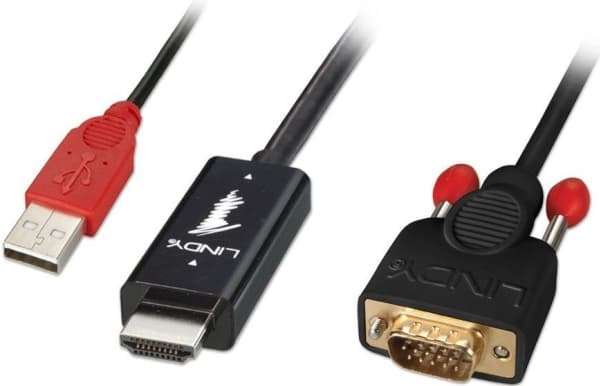 Lindy 41455, 1 m, HDMI + USB, VGA (D-Sub), Hankjønn, Hankjønn, Sort