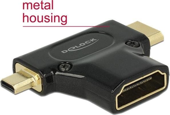 Delock Adapter High Speed HDMI with Ethernet - HDMI-A female > HDMI Mini-C male + Micro-D male - HDMI-adapter - 19 pin mini HDMI Type C, 19 pin micro
