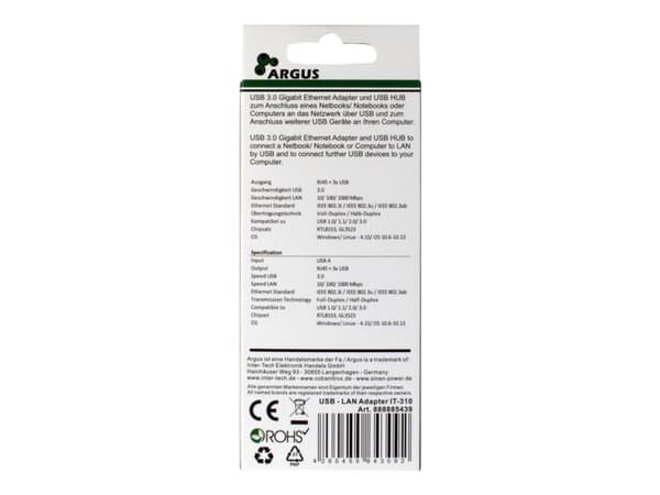 Argus IT-310 - Hubb - 3 x SuperSpeed USB 3.0 + 1 x 10/100/1000 - skrivbordsmodell
