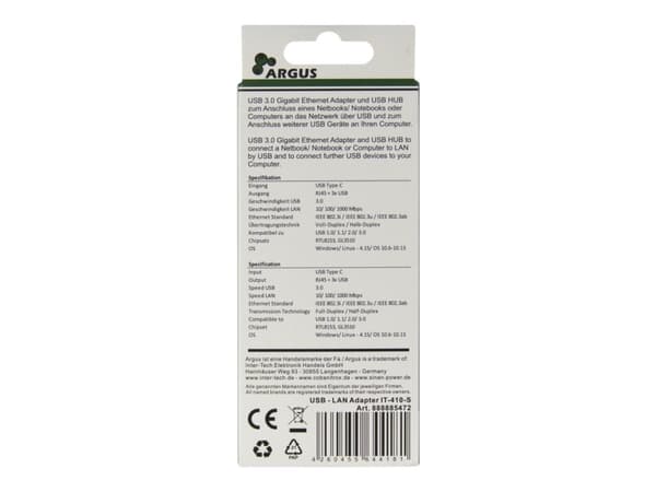 Argus IT-410-S - Hubb - 3 x SuperSpeed USB 3.0 + 1 x 10/100/1000 - skrivbordsmodell