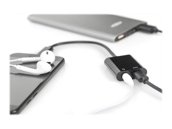 DIGITUS - USB-C til hodetelefons-jakkadapter - 24 pin USB-C hann til 24 pin USB-C, mini-phone stereo 3.5 mm hunn - 20 cm - svart